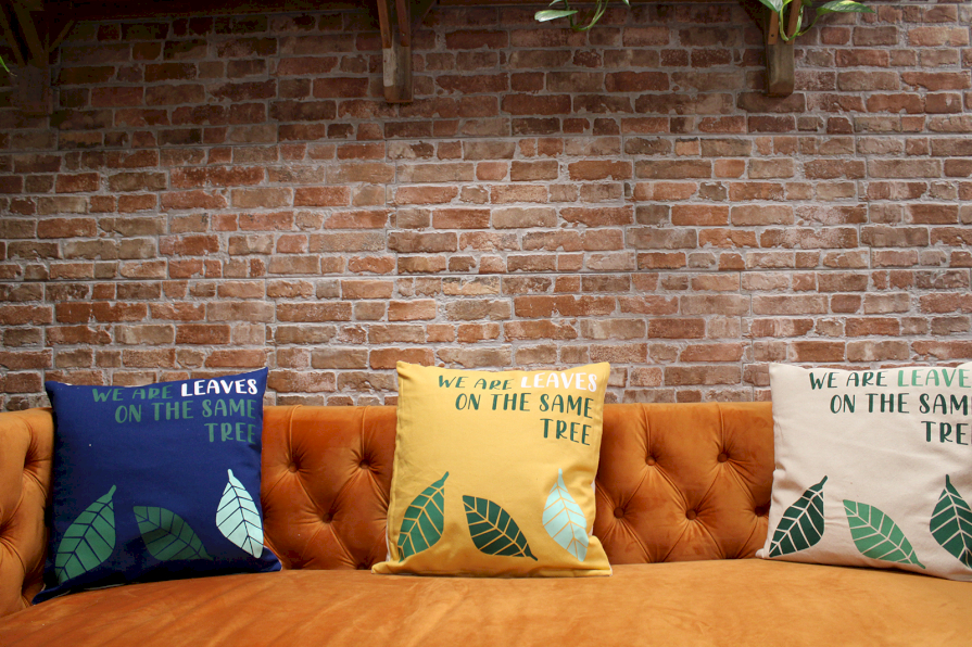3 x Printed Cotton Cushion Cover - We are Leaves